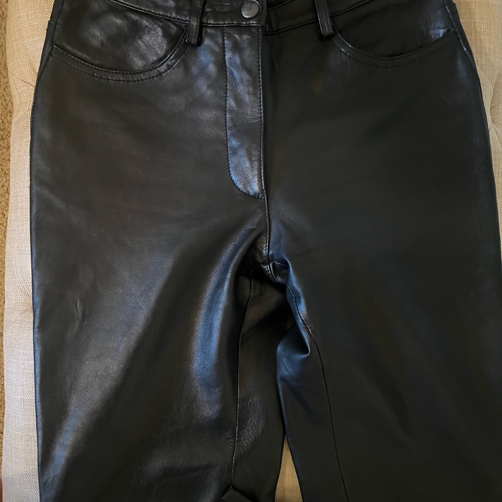 bebe Vintage Black Straight Leg Leather Pants
